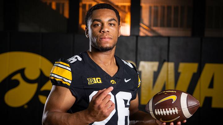 Iowa running back Xavier Williams (26) stands for a portrait during Hawkeye football media day, Friday, Aug. 14, 2026, in Iowa City. Iowa running back Xavier Williams (26) stands for a portrait during Hawkeye football media day, Friday, Aug. 14, 2026, in Iowa City.