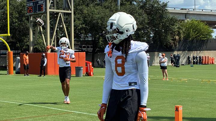 Texas DBs Graceson Littleton (left) and Kade Phillips during Day 2 of fall camp. Texas DBs Graceson Littleton (left) and Kade Phillips during Day 2 of fall camp.