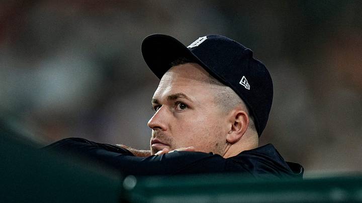 Detroit Tigers pitcher Tarik Skubal (29) looks on from the dugout during the ninth inning between Detroit Tigers and New York Yankees at Comerica Park in Detroit. Detroit Tigers pitcher Tarik Skubal (29) looks on from the dugout during the ninth inning between Detroit Tigers and New York Yankees at Comerica Park in Detroit.