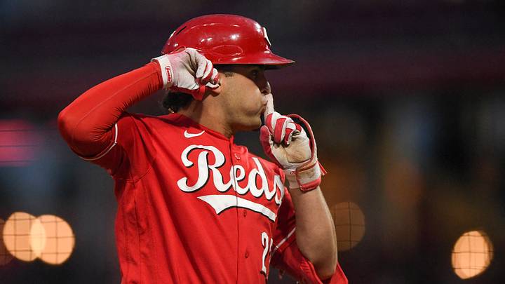 Aug 19, 2026; Cincinnati, Ohio, USA; Cincinnati Reds first baseman Sal Stewart (27) gestures as he rounds the bases after hitting a three run home run against the St. Louis Cardinals at Great American Ball Park. Mandatory Credit: Tanner Pearson-Imagn Images Aug 19, 2026; Cincinnati, Ohio, USA; Cincinnati Reds first baseman Sal Stewart (27) gestures as he rounds the bases after hitting a three run home run against the St. Louis Cardinals at Great American Ball Park. Mandatory Credit: Tanner Pearson-Imagn Images