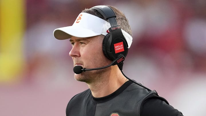 Aug 30, 2025; Los Angeles, California, USA; Southern California Trojans head coach Lincoln Riley watches from the sidelines against the Missouri State Bears in the first half at United Airlines Field at Los Angeles Memorial Coliseum. Mandatory Credit: Kirby Lee-Imagn Images Aug 30, 2025; Los Angeles, California, USA; Southern California Trojans head coach Lincoln Riley watches from the sidelines against the Missouri State Bears in the first half at United Airlines Field at Los Angeles Memorial Coliseum. Mandatory Credit: Kirby Lee-Imagn Images
