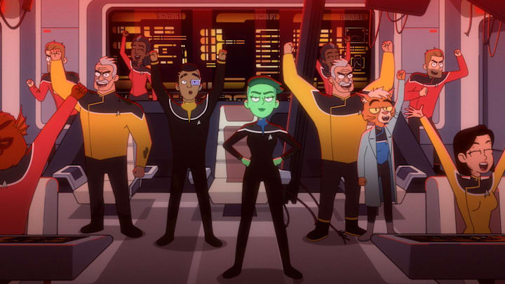 “Crisis Point 2: Paradoxus" - Ep#308-- Jerry O'Conell as Commander Ransom, Fred Tatasciore as Lieutenant Shaxs, Dawnn Lewis as Captain Carol Freeman, Eugene Cordero as Ensign Rutherford, Noel Wells as Ensign Tendi, and Gillian Vigman as Doctor T'Ana in STAR TREK: LOWER DECKS streaming on Paramount+ series . Photo: PARAMOUNT+ ©2022 CBS Interactive, Inc. All Rights Reserved **Best Possible Screen Grab**