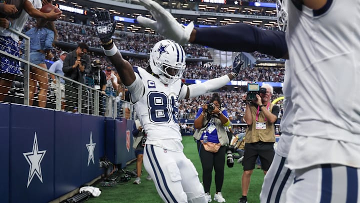 Dallas Cowboys wide receiver Ceedee Lamb celebrates after scoring a touchdown against the Washington Commanders at AT&T Stadium Dallas Cowboys wide receiver Ceedee Lamb celebrates after scoring a touchdown against the Washington Commanders at AT&T Stadium