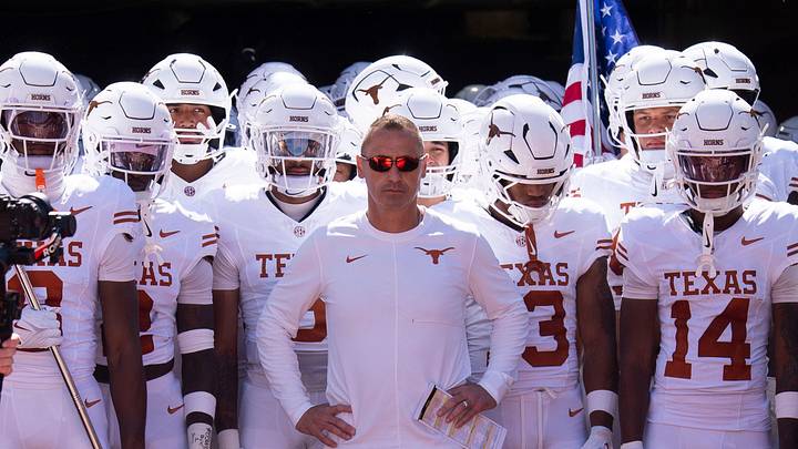 Texas coach Steve Sarkisian prepares to lead his team onto the field to start the college football game against Texas on Sept. 26, 2026, in Knoxville, Tennessee.