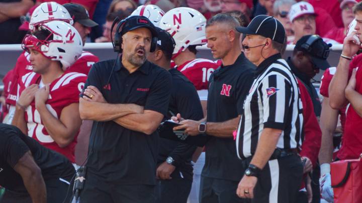 Nebraska head coach Matt Rhule talks with a referee during the first quarter. Nebraska head coach Matt Rhule talks with a referee during the first quarter.