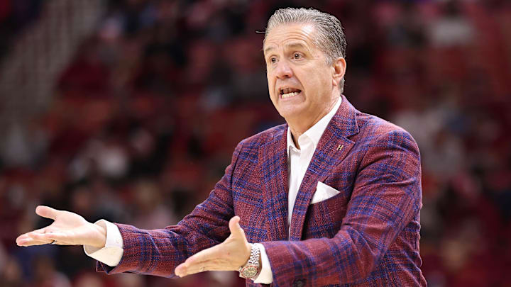 Arkansas Razorbacks coach John Calipari during the first half against the Queens Royals at Bud Walton Arena.