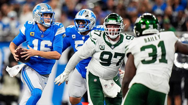 Detroit Lions quarterback Jared Goff runs against the New York Jets Detroit Lions quarterback Jared Goff runs against the New York Jets
