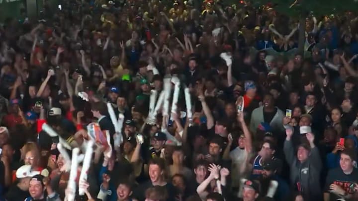 New York Knicks fans celebrate win over the Boston Celtics in Game 4 of the Eastern Conference semifinals.