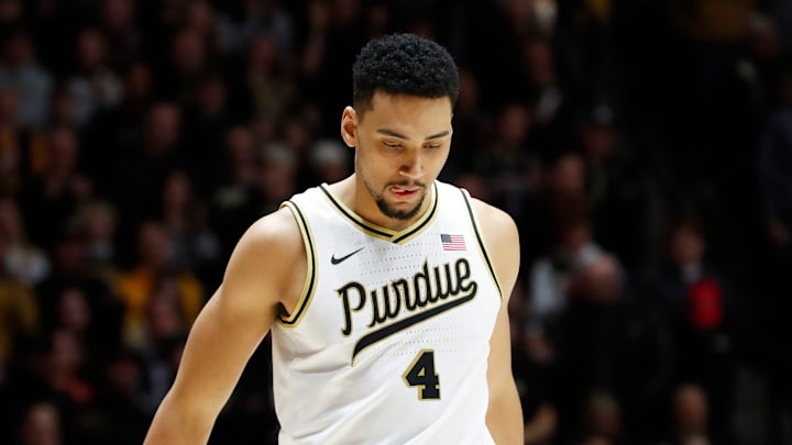 Purdue Boilermakers forward Trey Kaufman-Renn (4) prepares for tip-off Saturday, Feb. 15, 2025, during the NCAA men’s basketball game against the Wisconsin Badgers at Mackey Arena in West Lafayette, Ind. Purdue Boilermakers forward Trey Kaufman-Renn (4) prepares for tip-off Saturday, Feb. 15, 2025, during the NCAA men’s basketball game against the Wisconsin Badgers at Mackey Arena in West Lafayette, Ind.