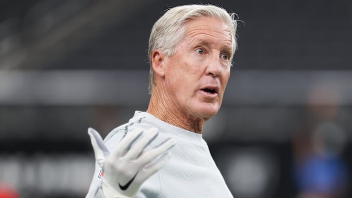 Sep 15, 2025; Paradise, Nevada, USA;  Las Vegas Raiders head coach Pete Carroll Mandatory Credit: Kiyoshi Mio-Imagn Images