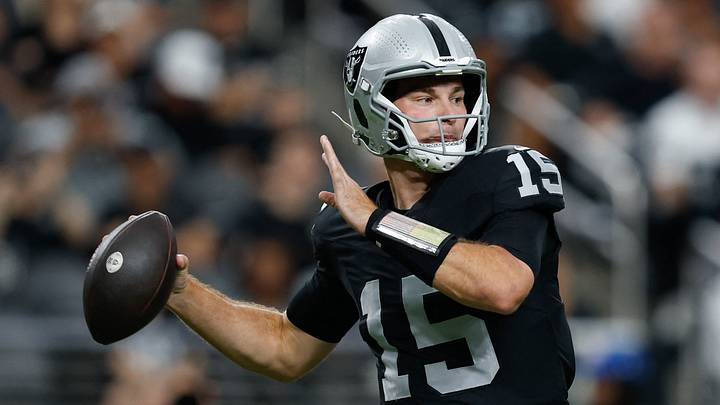 Aug 13, 2026; Paradise, Nevada, USA; Las Vegas Raiders quarterback Fernando Mendoza (15) throws a pass during a preseason game against the Arizona Cardinals at Allegiant Stadium. Mandatory Credit: David Brytus-Imagn Images Aug 13, 2026; Paradise, Nevada, USA; Las Vegas Raiders quarterback Fernando Mendoza (15) throws a pass during a preseason game against the Arizona Cardinals at Allegiant Stadium. Mandatory Credit: David Brytus-Imagn Images