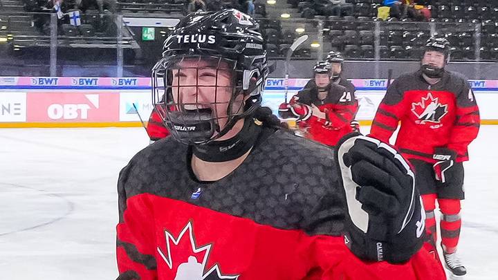 Team Canada's Chloe Primerano celebrates after scoring a hat trick in the 2024 IIHF Women's World Championships Team Canada's Chloe Primerano celebrates after scoring a hat trick in the 2024 IIHF Women's World Championships