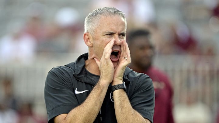 Sep 2, 2024; Tallahassee, Florida, USA; Florida State Seminoles head coach Mike Norvell before the game against the Boston College Eagles at Doak S. Campbell Stadium. Mandatory Credit: Melina Myers-Imagn Images Sep 2, 2024; Tallahassee, Florida, USA; Florida State Seminoles head coach Mike Norvell before the game against the Boston College Eagles at Doak S. Campbell Stadium. Mandatory Credit: Melina Myers-Imagn Images