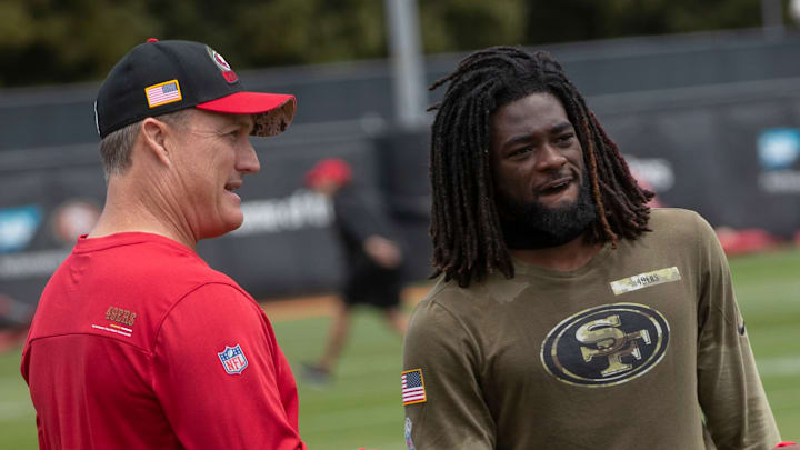 San Francisco 49ers general manager John Lynch (L) and wide receiver Brandon Aiyuk (R) San Francisco 49ers general manager John Lynch (L) and wide receiver Brandon Aiyuk (R)