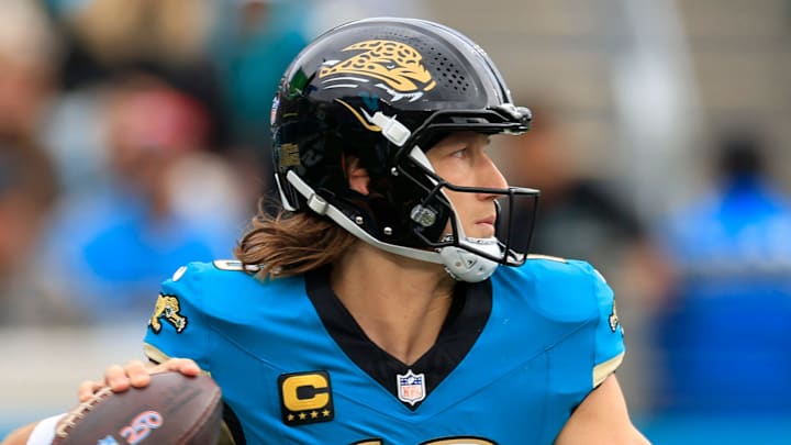 Jacksonville Jaguars quarterback Trevor Lawrence (16) looks to pass during the second quarter of an NFL football matchup at EverBank Stadium, Sunday, Jan. 4, 2026, in Jacksonville, Fla. The Jaguars defeated the Titans 41-7, capturing the AFC South title. Jacksonville Jaguars quarterback Trevor Lawrence (16) looks to pass during the second quarter of an NFL football matchup at EverBank Stadium, Sunday, Jan. 4, 2026, in Jacksonville, Fla. The Jaguars defeated the Titans 41-7, capturing the AFC South title.