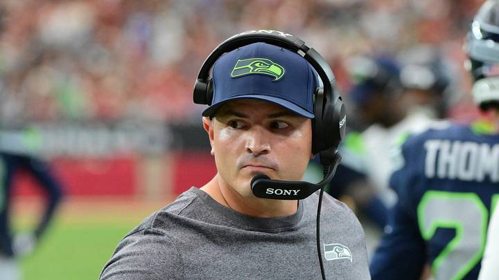 Seattle Seahawks head coach Mike Macdonald looks on in the second half.