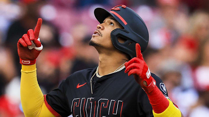 Cincinnati Reds outfielder Noelvi Marte (16) reacts Cincinnati Reds outfielder Noelvi Marte (16) reacts