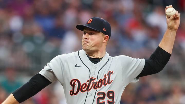 Apr 29, 2026; Atlanta, Georgia, USA; Detroit Tigers starting pitcher Tarik Skubal (29) throws against the Atlanta Braves in the second inning at Truist Park. Mandatory Credit: Brett Davis-Imagn Images