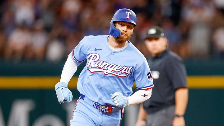 Texas Rangers right fielder Brandon Nimmo. Credit: Andrew Dieb-Imagn Images