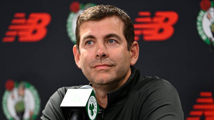 September 15, 2026; Boston, Massachusetts, USA; Boston Celtics president of basketball operations Brad Stevens look on during a press conference at The Auerbach Center at Boston Landing. Mandatory Credit: Eric Canha-Imagn Images