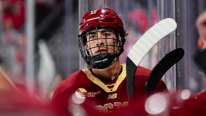 Aram Minnetian waits on the bench at Agganis Arena on Feb. 27, 2026.