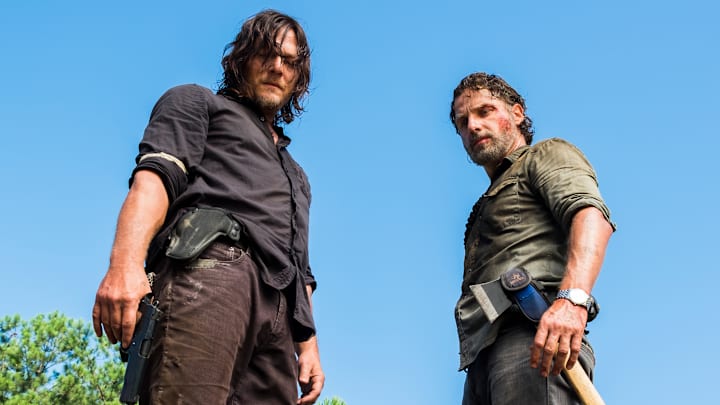 Charles Halford as Yago, Norman Reedus as Daryl Dixon, Andrew Lincoln as Rick Grimes - The Walking Dead _ Season 8, Episode 5 - Photo Credit: Gene Page/AMC