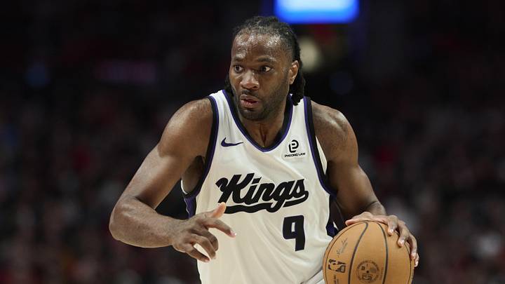 Apr 12, 2026; Portland, Oregon, USA; Sacramento Kings forward Precious Achiuwa (9) drives to the basket during the second half against the Portland Trail Blazers at Moda Center. Mandatory Credit: Troy Wayrynen-Imagn Images