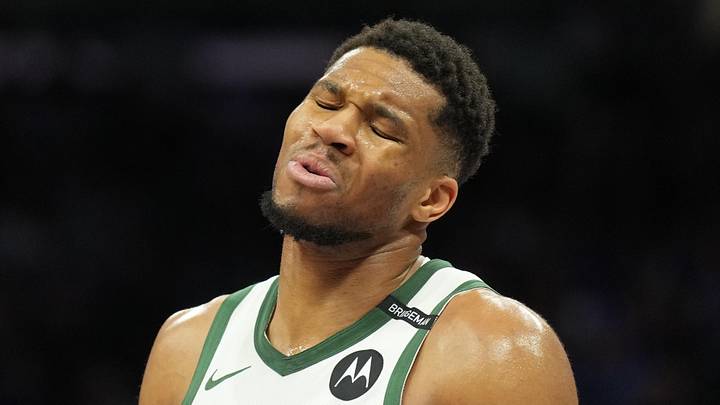 Milwaukee Bucks forward Giannis Antetokounmpo (34) reacts (Mandatory Credit: Darren Yamashita-Imagn Images) Milwaukee Bucks forward Giannis Antetokounmpo (34) reacts (Mandatory Credit: Darren Yamashita-Imagn Images)