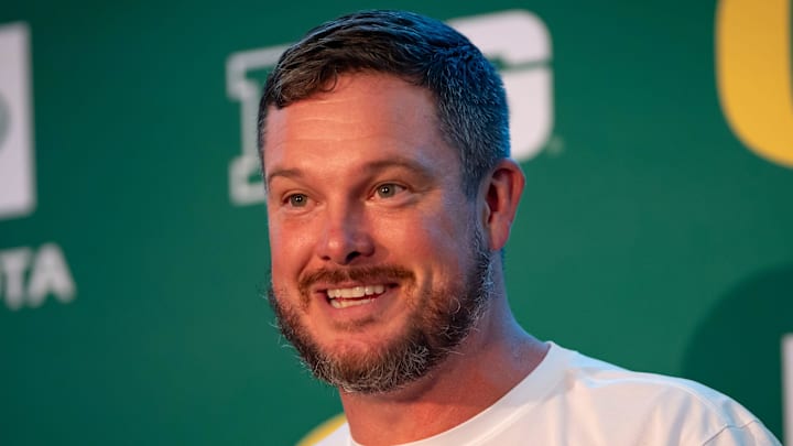 Oregon coach Dan Lanning speaks during Oregon football’s Media Day on July 28, 2025, at Autzen Stadium in Eugene.