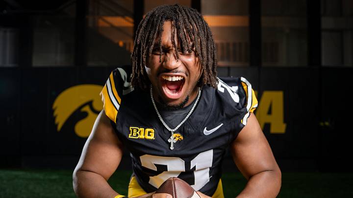 Iowa running back L.J. Phillips Jr. (21) stands for a portrait during Hawkeye football media day, Friday, Aug. 14, 2026, in Iowa City. Iowa running back L.J. Phillips Jr. (21) stands for a portrait during Hawkeye football media day, Friday, Aug. 14, 2026, in Iowa City.