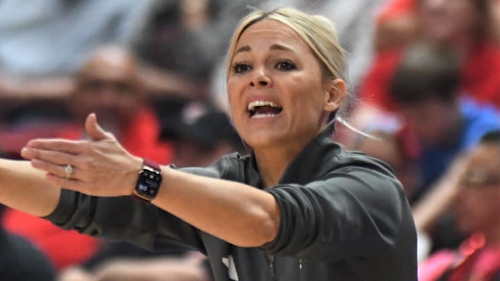 Arizona State women's basketball coach Molly Miller instructs her team against Texas Tech in a Big 12 game Sunday, March 1, 2026, at United Supermarkets Arena.