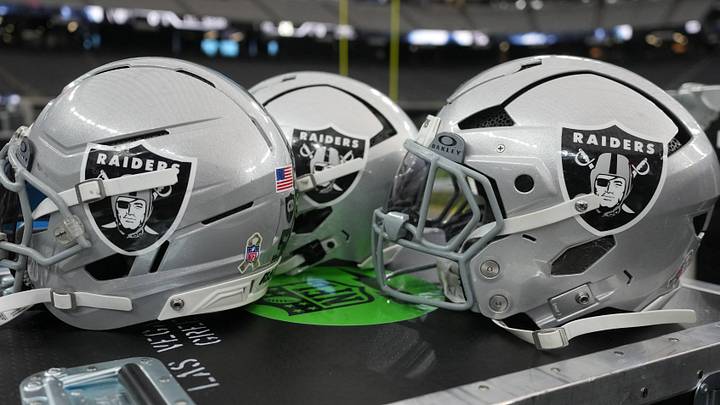Nov 23, 2025; Paradise, Nevada, USA; Las Vegas Raiders helmets on the sidelines at Allegiant Stadium. Mandatory Credit: Kirby Lee-Imagn Images Nov 23, 2025; Paradise, Nevada, USA; Las Vegas Raiders helmets on the sidelines at Allegiant Stadium. Mandatory Credit: Kirby Lee-Imagn Images