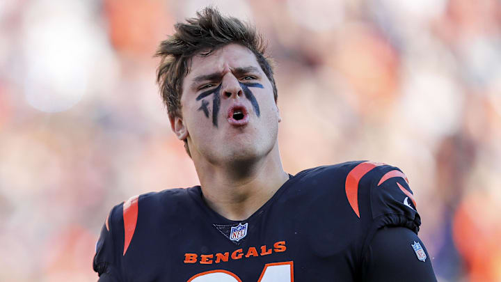 Nov 12, 2023; Cincinnati, Ohio, USA; Cincinnati Bengals defensive end Trey Hendrickson (91) runs onto the field before the game against the Houston Texans at Paycor Stadium. Mandatory Credit: Katie Stratman-Imagn Images