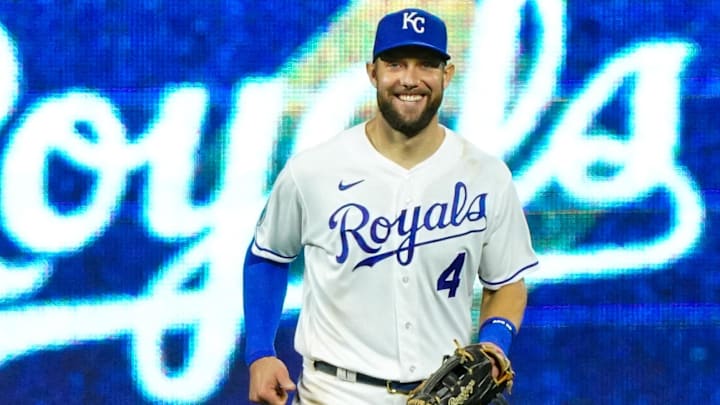 Alex Gordon celebrates a win against the Detroit Tigers in September 2020. Alex Gordon celebrates a win against the Detroit Tigers in September 2020.