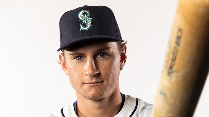 Seattle Mariners infielder Colt Emerson poses for a portrait during media day Feb. 20 at Peoria Sports Complex.
