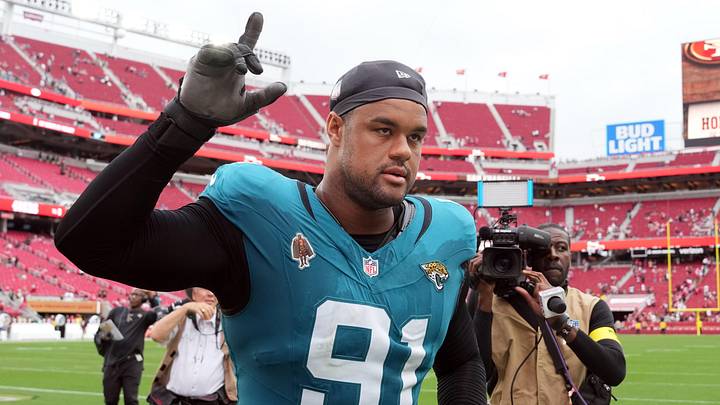 Sep 28, 2025; Santa Clara, California, USA; Jacksonville Jaguars defensive tackle Arik Armstead (91) after the game against the San Francisco 49ers at Levi's Stadium. Mandatory Credit: Darren Yamashita-Imagn Images Sep 28, 2025; Santa Clara, California, USA; Jacksonville Jaguars defensive tackle Arik Armstead (91) after the game against the San Francisco 49ers at Levi's Stadium. Mandatory Credit: Darren Yamashita-Imagn Images