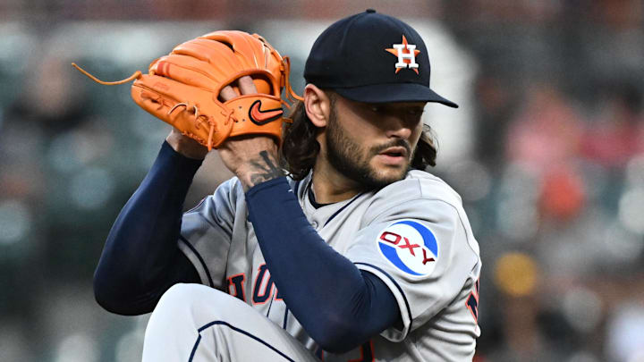 Aug 22, 2025; Baltimore, Maryland, USA; Houston Astros pitcher Lance McCullers Jr. (43) delivers a pitch during the second inning against the Baltimore Orioles at Oriole Park at Camden Yards. Aug 22, 2025; Baltimore, Maryland, USA; Houston Astros pitcher Lance McCullers Jr. (43) delivers a pitch during the second inning against the Baltimore Orioles at Oriole Park at Camden Yards.