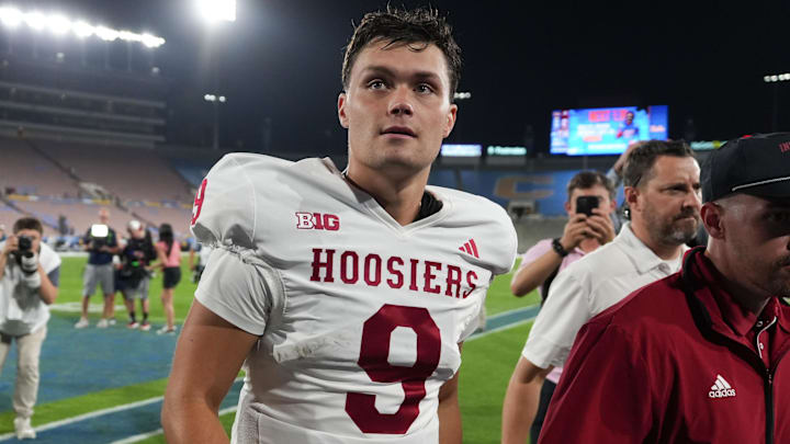 Indiana Hoosiers quarterback Kurtis Rourke (9) leaves the field after defeating UCLA in the Rose Bowl.