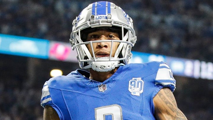 Detroit Lions wide receiver Josh Reynolds makes a catch against the Tampa Bay Buccaneers for a touchdown during the first half of the NFC divisional round playoff game at Ford Field in Detroit on Sunday, Jan. 21, 2024.
