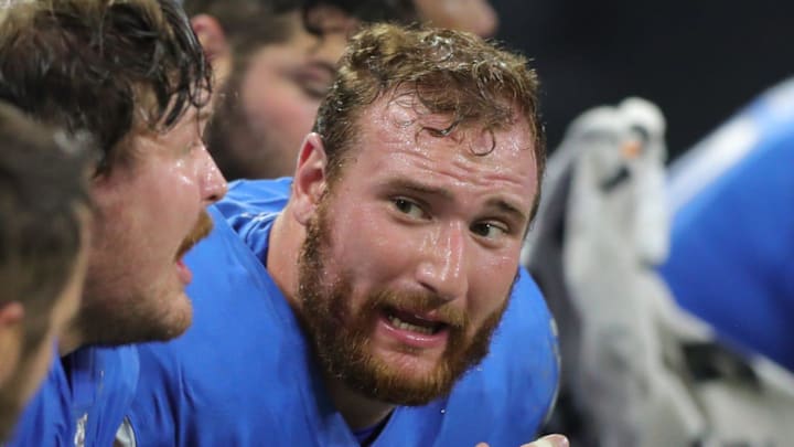 Detroit Lions center Frank Ragnow, right, during the game against the Los Angeles Chargers, Sunday, Sept. 15, 2019 at Ford Field. Detroit Lions center Frank Ragnow, right, during the game against the Los Angeles Chargers, Sunday, Sept. 15, 2019 at Ford Field.