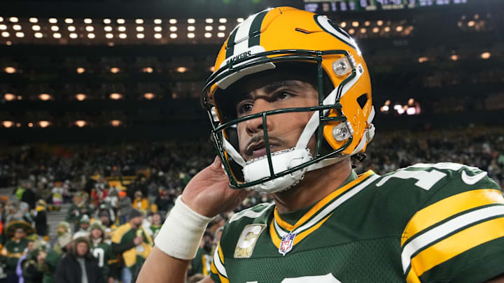 Green Bay Packers quarterback Jordan Love (10) warms up prior to a game against the Philadelphia Eagles at Lambeau Field. 