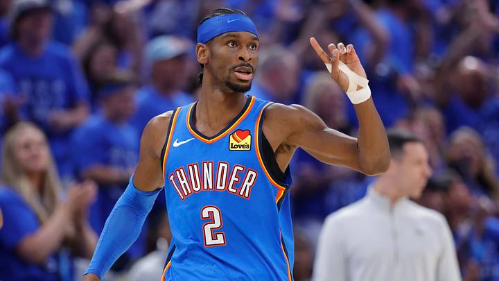 May 30, 2026; Oklahoma City, Oklahoma, USA; Oklahoma City Thunder guard Shai Gilgeous-Alexander (2) reacts in the second quarter against the San Antonio Spurs during game seven of the western conference finals for the 2026 NBA playoffs at Paycom Center. Mandatory Credit: Alonzo Adams-Imagn Images May 30, 2026; Oklahoma City, Oklahoma, USA; Oklahoma City Thunder guard Shai Gilgeous-Alexander (2) reacts in the second quarter against the San Antonio Spurs during game seven of the western conference finals for the 2026 NBA playoffs at Paycom Center. Mandatory Credit: Alonzo Adams-Imagn Images