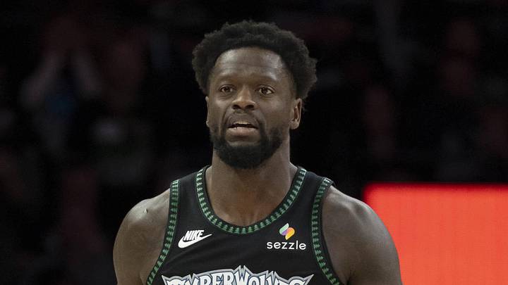 Apr 30, 2026; Minneapolis, Minnesota, USA; Minnesota Timberwolves forward Julius Randle (30) dribbles the ball against the Denver Nuggets in the first half during game six of the first round of the 2026 NBA Playoffs at Target Center. Mandatory Credit: Jesse Johnson-Imagn Images