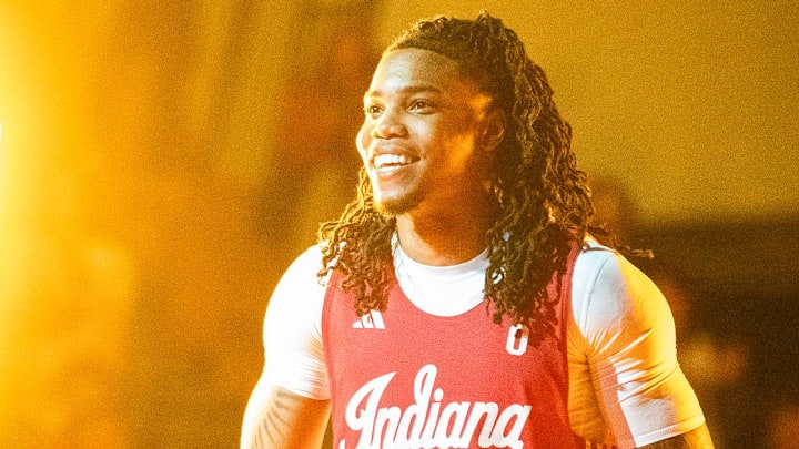 Indiana's Jakai Newton introduced during Hoosier Hysteria at Simon Skjodt Assembly Hall on Friday, Oct. 18, 2024.