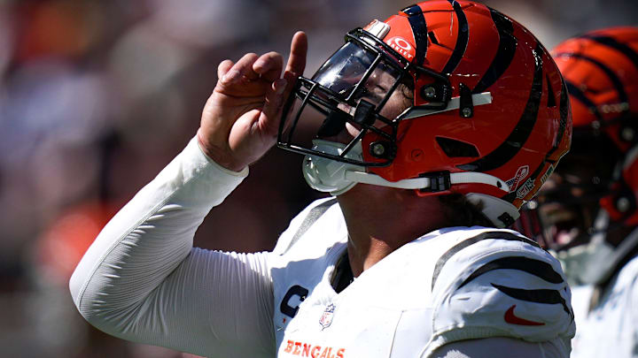 Cincinnati Bengals defensive end Trey Hendrickson celebrates a sack against the Cleveland Browns.