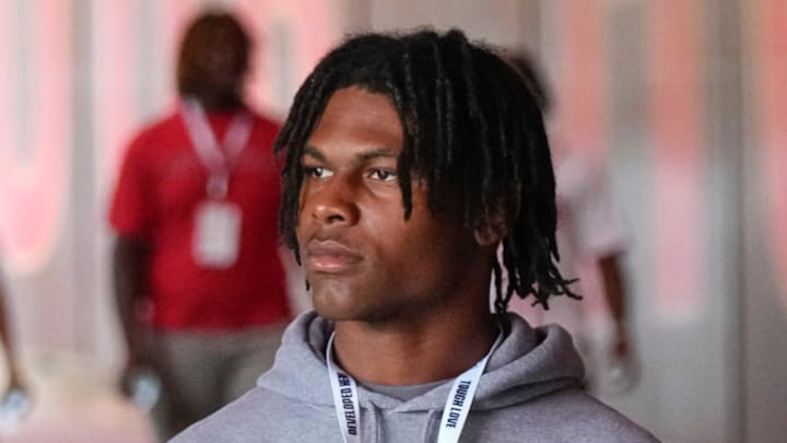 Aug 31, 2024; Columbus, OH, USA; Ohio State Buckeyes recruits Kayden Dixon-Wyatt and Chris Henry Jr. walk onto the field prior to the NCAA football game against the Akron Zips at Ohio Stadium. Ohio State won 52-6.