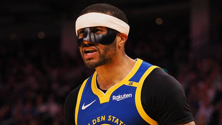 Mar 17, 2025; San Francisco, California, USA; Golden State Warriors guard Gary Payton II (0) reacts after being called for a foul against the Denver Nuggets during the third quarter at Chase Center. Mandatory Credit: Kelley L Cox-Imagn Images