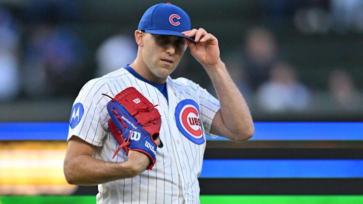 Apr 22, 2026; Chicago, Illinois, USA; Chicago Cubs pitcher Matthew Boyd (16) prepares to pitch prior to the first inning against the Philadelphia Phillies at Wrigley Field. Mandatory Credit: Patrick Gorski-Imagn Images