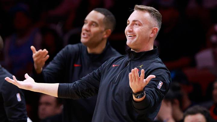 Dec 12, 2024; Miami, Florida, USA; Toronto Raptors head coach Darko Rajakovic reacts against the Miami Heat during the second half at Kaseya Center. Mandatory Credit: Rhona Wise-Imagn Images Dec 12, 2024; Miami, Florida, USA; Toronto Raptors head coach Darko Rajakovic reacts against the Miami Heat during the second half at Kaseya Center. Mandatory Credit: Rhona Wise-Imagn Images