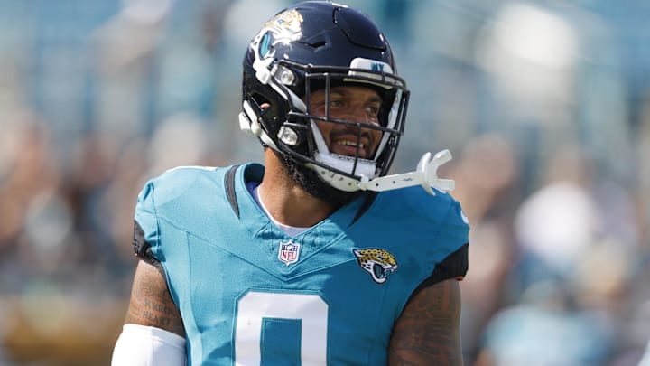 Oct 27, 2024; Jacksonville, Florida, USA; Jacksonville Jaguars wide receiver Gabe Davis (0) before the game against the Green Bay Packers at EverBank Stadium. Mandatory Credit: Morgan Tencza-Imagn Images Oct 27, 2024; Jacksonville, Florida, USA; Jacksonville Jaguars wide receiver Gabe Davis (0) before the game against the Green Bay Packers at EverBank Stadium. Mandatory Credit: Morgan Tencza-Imagn Images